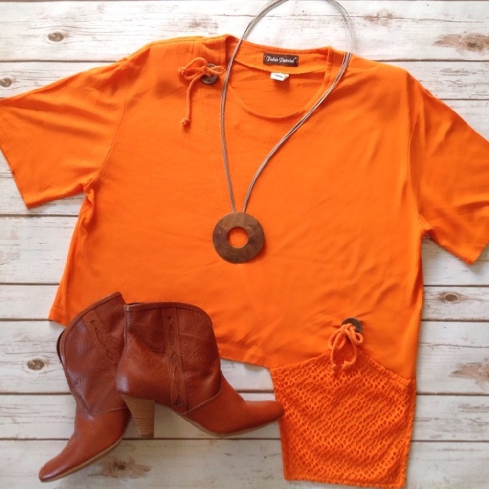 Asymmetrical Orange European Lagenlook Top